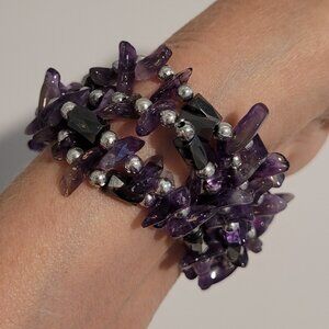 Vintage Amethyst- Magnetic Open Necklace/Bracelet w/ Silver Colored Beads